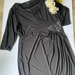 Women’s Black V-neck Dress with Studds